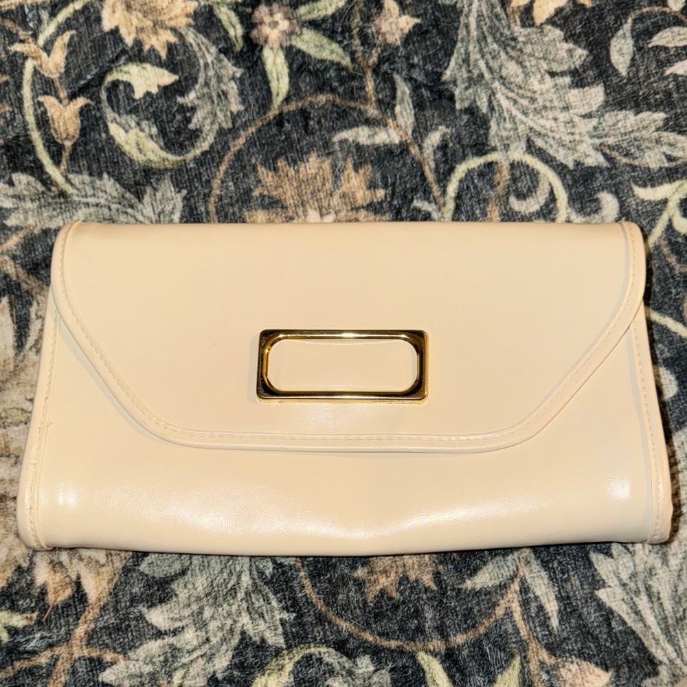 Cream Leather Clutch with Gold Accent